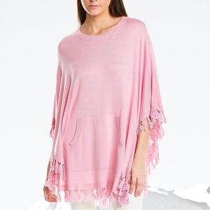 Duffield Lane Pink Tassel Poncho Sweater